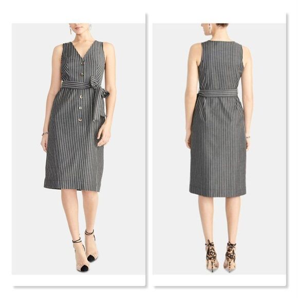 NEW! Rachel Roy Pinstripe Sleeveless V-neck Dress size 0 - Picture 1 of 14